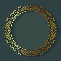Vector vintage circle frame made of lace with shadow.