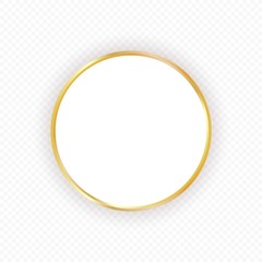 Vector gold circle frame with shadow on transparent background. Elegant design template for invitations, cards, information.