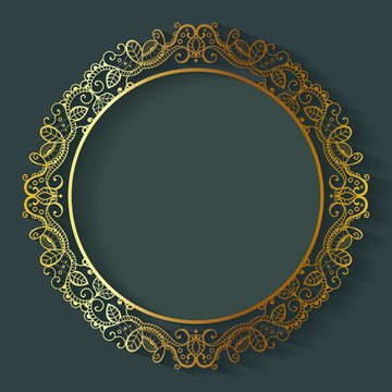 Vector vintage circle frame made of lace with shadow.