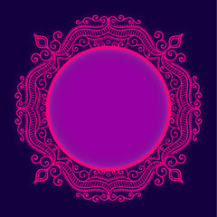 Vector bright circle lace frame whith glow effect.