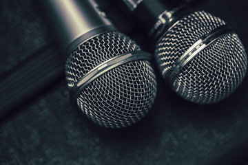 Obraz premium Two microphone for duo sing a song or Karaoke concept
