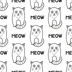 Seamless patterns with cats and words Meow.