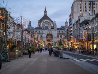 ANTWERP,BELGIUM - December, 2017 - View at the Railway station building in Antwerp. Antwerp is a city in Belgium, and is the capital of Antwerp province in Flanders.