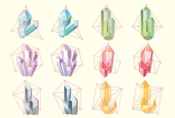 Set of isolated contour of gemstones,