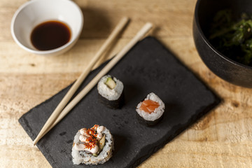 Rustic table sushi food