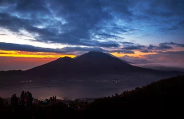 Stoff pro Meter volcano Batur, Bali island, Indonesia. Sunrise, cloudy weather © Glebstock