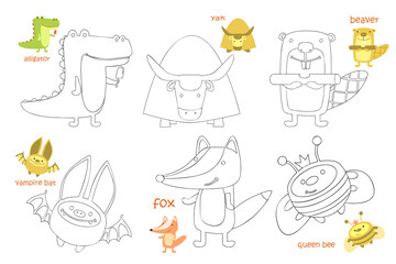 Kids coloring page set