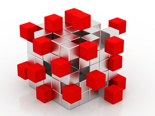 3d rendering cube assembling from blocks
