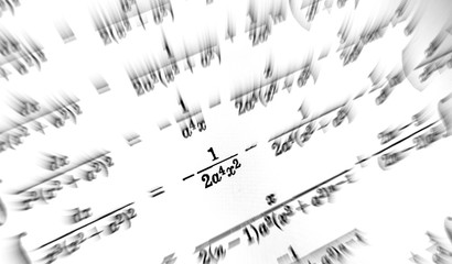 Large number of mathematical formulas focus on a white background