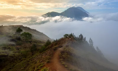 Tuinposter volcano Batur, Bali island, Indonesia. Sunrise, cloudy weather © Glebstock
