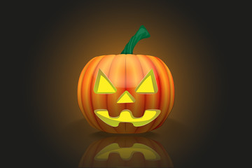 Scary Jack Lantern Halloween pumpkin with a candle inside, 3d vector