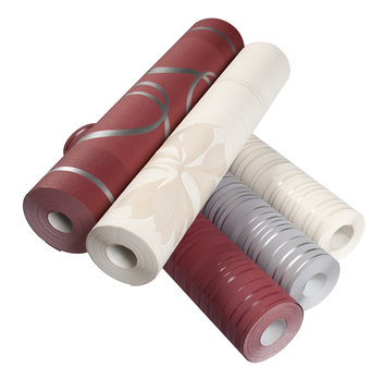 Different rolls of wallpaper isolated on white background with clipping path