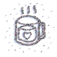 A lot of people form cup of tea, love, icon . 3d rendering.