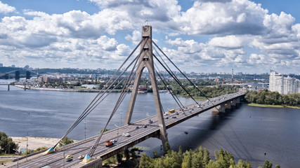 Fototapeta premium Kiev bridge Fursy in sunny weathering from the air