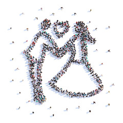 A lot of people form newlyweds, wedding, icon . 3d rendering.