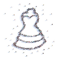 A lot of people form wedding dress, love, icon . 3d rendering.