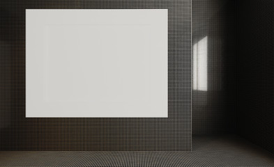 Mosaic Walls, Modern bathroom with large window. 3D rendering.. Blank paintings.  Mockup.