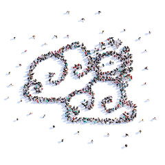 A lot of people form cloud, icon . 3d rendering.
