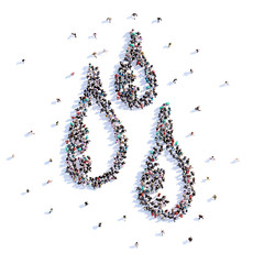 A lot of people form rain, weather, icon . 3d rendering.