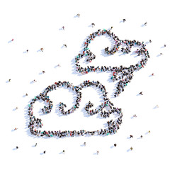 A lot of people form cloud, icon . 3d rendering.