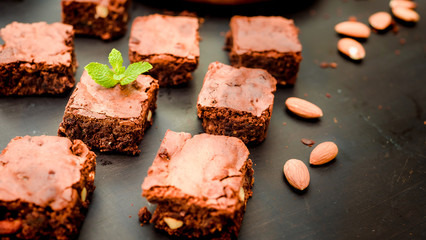 luxurious dessert, chocolate cake brownie pattern top view