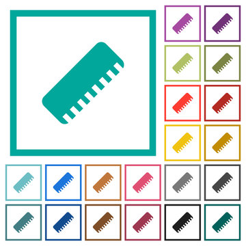 Ruler flat color icons with quadrant frames