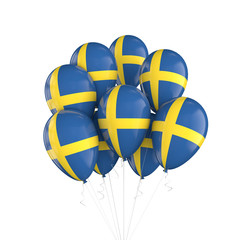 Sweden flag bunch of balloons on string. 3D Rendering