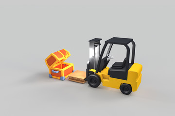 3D rendering, Forklifts and treasure boxes