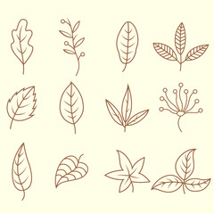 Autumn leaves doodles set