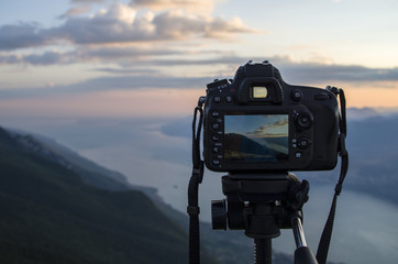 Doing a time lapse at the sunset with my camera