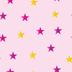 seamless pattern with pink, purple and yellow stars vector - pink background