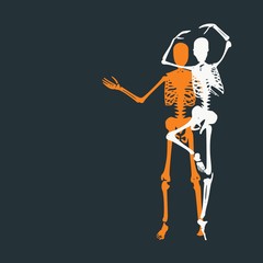 Illustration of dancing skeletons. Halloween party design template