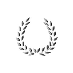 Silver laurel wreath. Modern symbol of victory and award achievement champion. Leaf ceremony awarding of winner tournament. Colorful template for badge, tag, etc. Design element. Vector illustration.