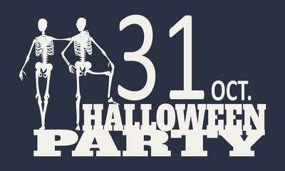 Human skeleton standing and hugging. Halloween party design template. Friends embrace