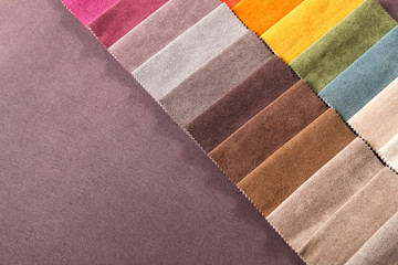 Different colors of the fabric palette for tightening furniture in the interior