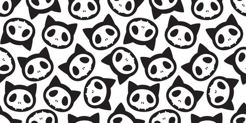 Fototapeta premium Cat seamless pattern vector Halloween Skull skeleton bone Ghost scarf isolated repeat wallpaper tile background