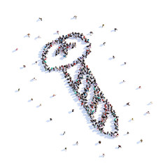 A lot of people form tool, screw, icon . 3d rendering.