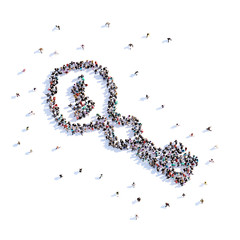 A lot of people form key, icon . 3d rendering.
