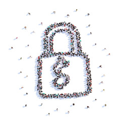 A lot of people form lock, icon . 3d rendering.