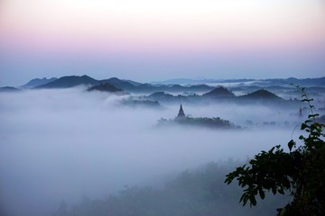 misty sunrise of Mrauk U, Rakhine State, Myanmar, Burma