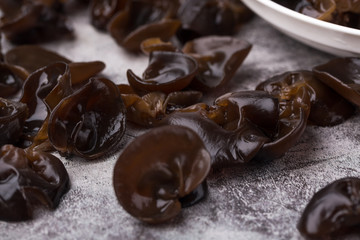 Fototapeta premium Closeup of fresh black fungus. Cooking ingredient series black fungus.