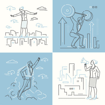Business situations - set of line design style illustrations