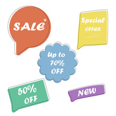 Set Sale speech bubble banners, discount tags design template, app icons, vector illustration.