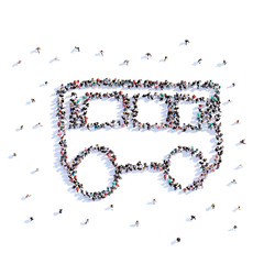 A lot of people form bus, icon . 3d rendering.