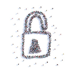 A lot of people form lock, icon . 3d rendering.
