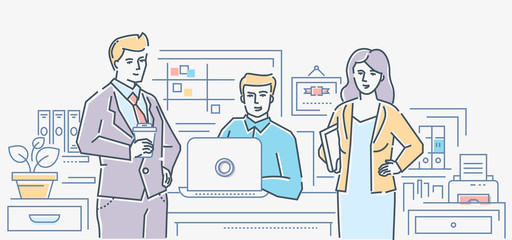 Business colleagues - colorful line design style illustration