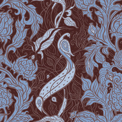 Obraz premium Exotic bird, Paisley flowers