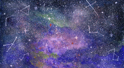 Colorful vector watercolor galaxy or night sky with stars