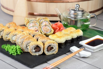 Set of sushi and rolls