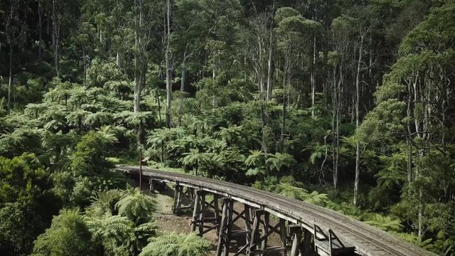Flying over the Puffing Billy Trestle Bridge in Melbourne Australia